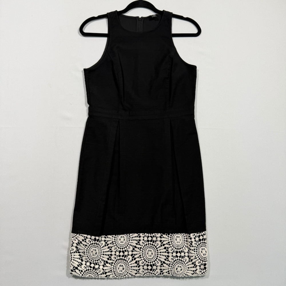 Ann Taylor Sheath Dress Women 4 Black White Lace Hem Sleeveless Modern Classic